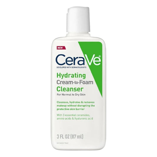 Buy CeraVe Hydrating Cream to Foam Cleanser 87ml at best price in Pakistan – travel-size hybrid cleanser for hydrated, refreshed skin, available online
