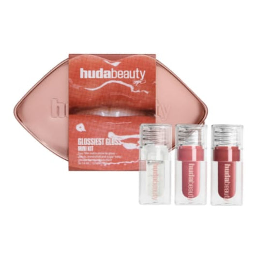 Huda Beauty Glossiest Gloss Trio – high-shine lip gloss set with three universal shades for smooth, glossy lips, hydrating formula, available online in Pakistan
