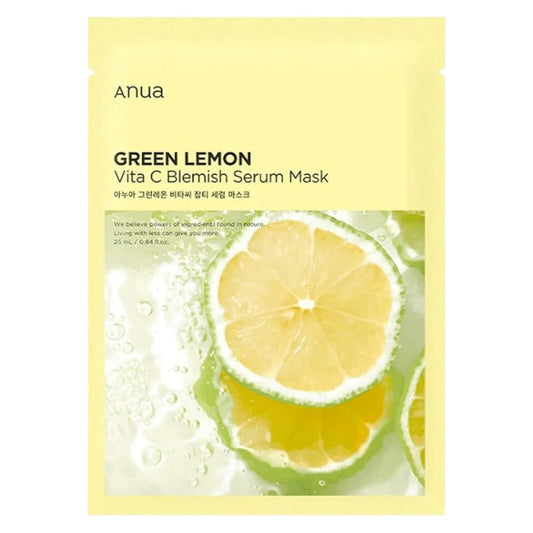 Authentic Anua Green Lemon Vita C Blemish Serum Mask 25ml available online in Pakistan at Makeup by Unzilay – original Korean sheet mask with vitamin C and green lemon extract for brightening, reducing blemishes, and improving skin tone with cash on delivery nationwide.
