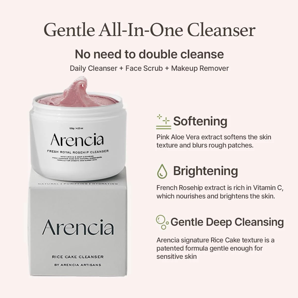 Arencia | Fresh Rosehip Rice Mochi Cleanser