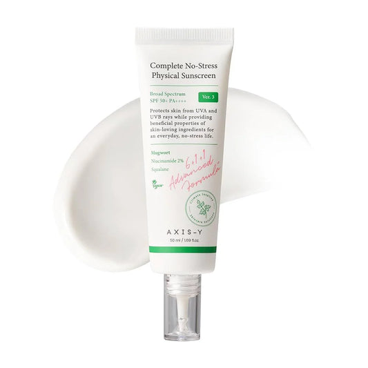 AXIS-Y Complete No-Stress Physical Sunscreen – Korean lightweight physical sunscreen for UVA/UVB protection, suitable for sensitive skin with hydration and non-greasy finish in Pakistan