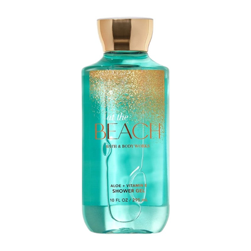 Bath & Body Works At The Beach Shower Gel 295ml – gentle body cleanser with vitamin E and aloe, rich bubbly lather and refreshing fragrance of white frangipani blossoms, toasted coconut and bergamot waters, available in Pakistan
