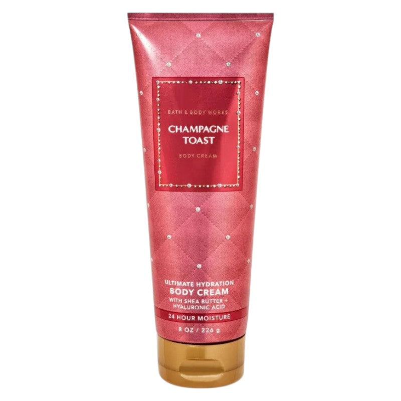 Bath & Body Works Champagne Toast Ultimate Hydration Body Cream 226g – rich moisturizing body cream with vitamin E, aloe, shea butter, cocoa butter and hyaluronic acid for intense hydration and soft smooth skin, featuring bubbly champagne, sparkling berries and juicy tangerine fragrance, available in Pakistan