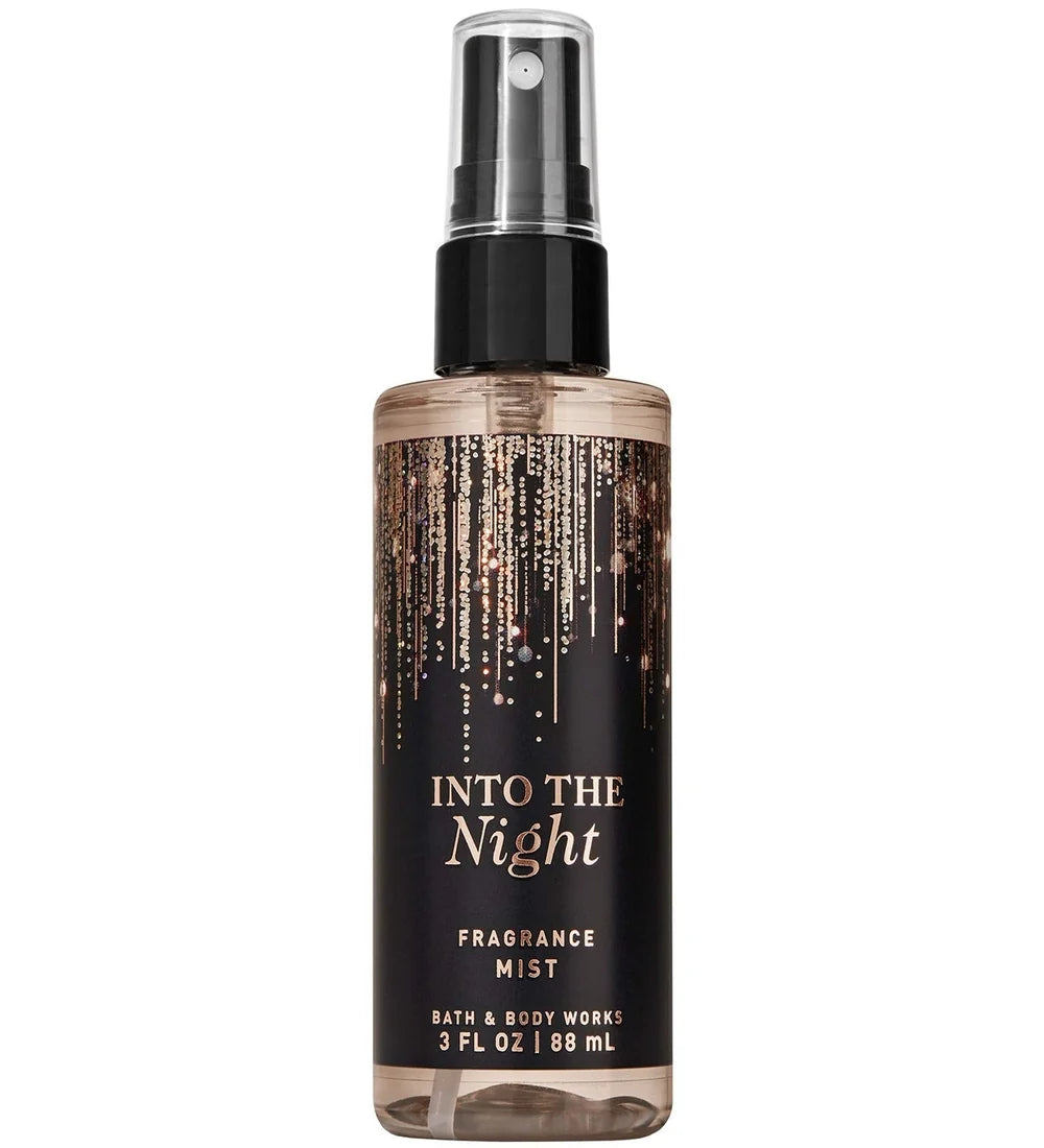 Bath & Body Works Into the Night Fine Fragrance Mist 236ml – alluring body mist with raspberry noir, amber crystals, velvety rose petals, creamy patchouli and mocha musk fragrance, featuring a lightweight layerable mist available in Pakistan