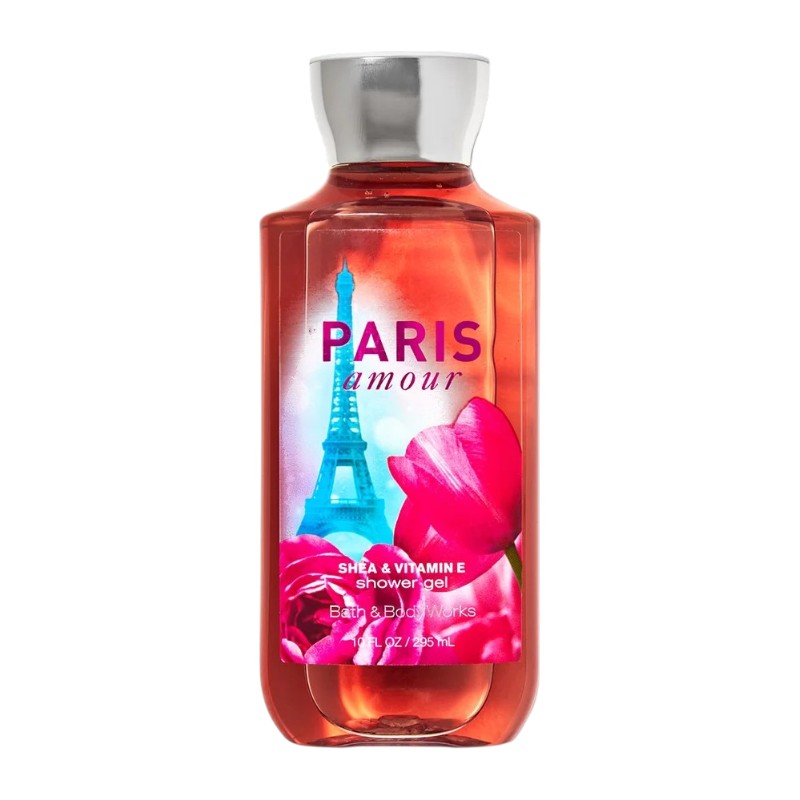 Bath & Body Works Paris Amour Shower Gel 295ml – moisturizing body wash with rich bubbly lather, aloe vera, vitamin E and shea butter, featuring a dreamy French tulip and pink champagne fragrance, available in Pakistan