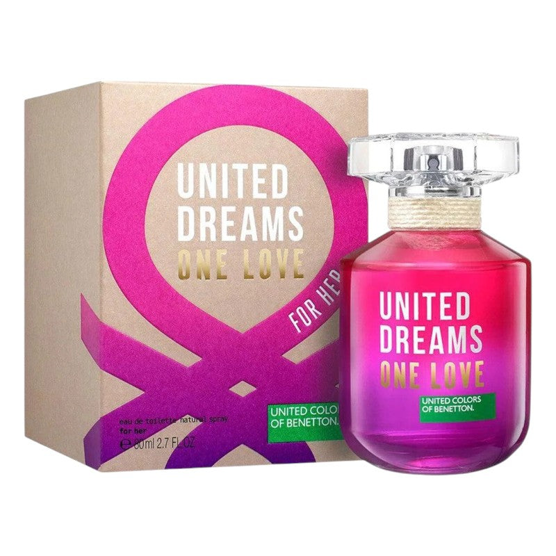 "Benetton United Dreams One Love For Her Brown Eau De Toilette 80ml – long-lasting floral fruity women’s fragrance in Pakistan."