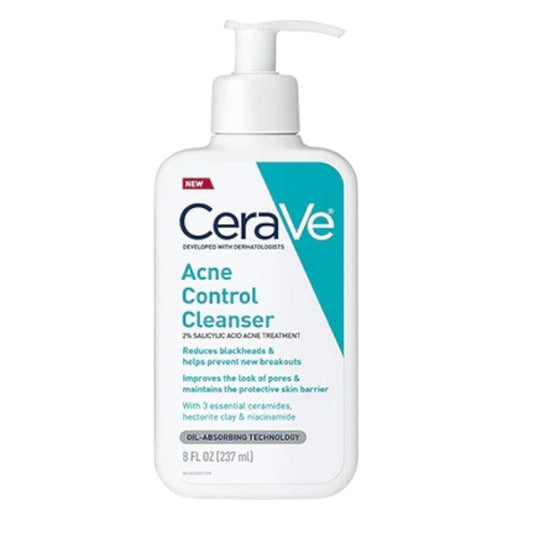 Buy CeraVe Acne Control Cleanser 237ml at best price in Pakistan – salicylic acid acne face wash that clears breakouts and improves skin texture, available online
