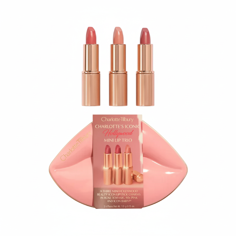 "Charlotte Tilbury Hollywood Iconic Mini Lip Trio – premium mini lipstick set for women, available online in Pakistan at Makeup by Unzilay."