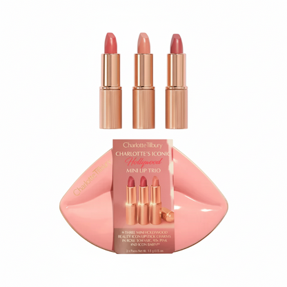 "Charlotte Tilbury Hollywood Iconic Mini Lip Trio – premium mini lipstick set for women, available online in Pakistan at Makeup by Unzilay."