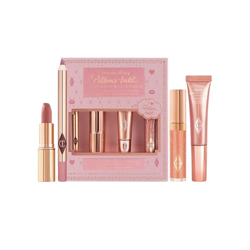 Charlotte Tilbury Pillow Talk Beautifying Lip and Cheek Secrets – makeup gift set featuring lipstick, lip liner, and blush in iconic Pillow Talk shade for a flawless natural look, available online in Pakistan
