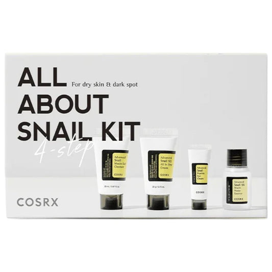 Cosrx All About Snail Kit 4-Step – Korean skincare set with snail mucin for hydration, repair, acne scars, and glowing skin in Pakistan