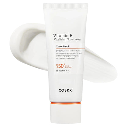 Cosrx Vitamin E Vitalizing Sunscreen SPF 50+ – Korean lightweight sunscreen with Vitamin E for UVA/UVB protection, hydration, and glowing skin in Pakistan