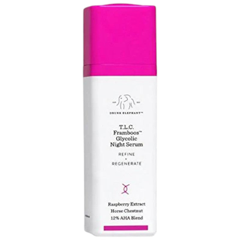 "Buy Drunk Elephant T.L.C. Framboos Glycolic Night Serum 30ml in Pakistan – original exfoliating night serum that refines skin texture, clears pores, and reveals a smoother, brighter complexion overnight."