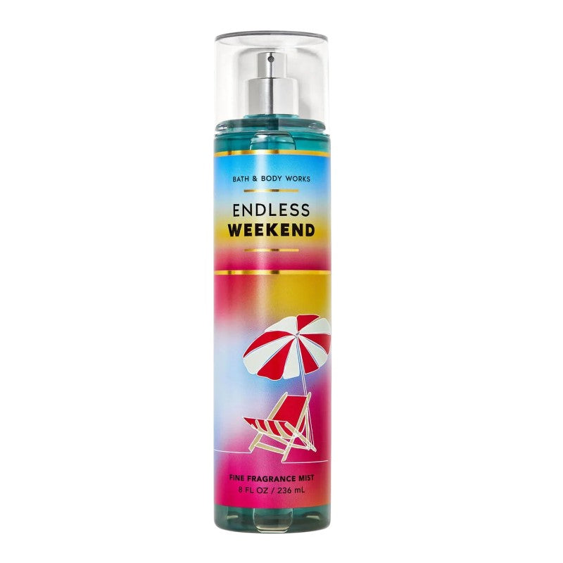 Bath & Body Works Endless Weekend Fine Fragrance Mist 236ml – refreshing body mist with summer mandarin, blue coconut water and vanilla sandalwood, featuring a light conditioning aloe formula, available in Pakistan