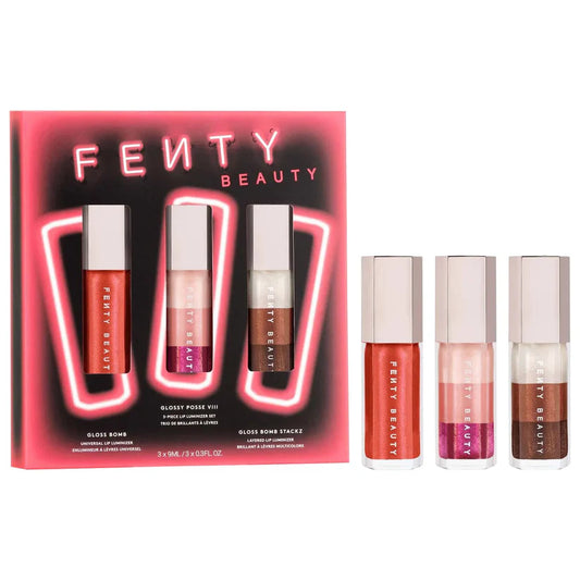 “Fenty Beauty Glossy Posse VIII 3-Piece Lip Luminizer Set – shiny and hydrating lip gloss set for vibrant lips available in Pakistan”