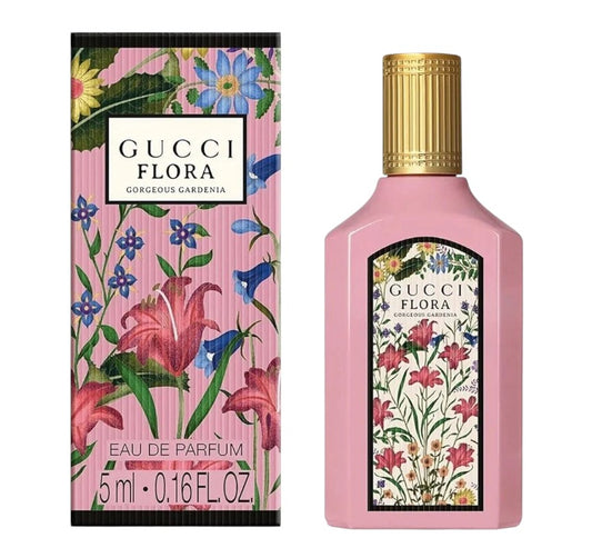 "Buy Gucci Flora Gorgeous Gardenia Mini Splash 0.16 Fl Oz in Pakistan – travel-size floral Eau De Parfum with fresh gardenia notes, perfect for women on-the-go."