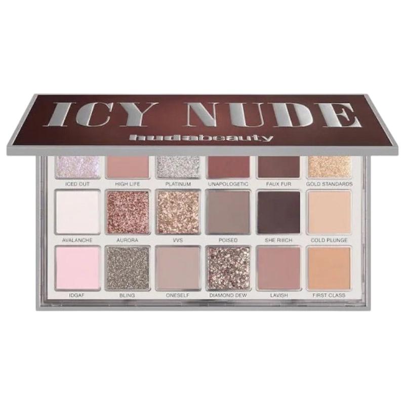 Huda Beauty Icy Nude Eyeshadow Palette – neutral icy nude eyeshadow palette with shimmer and matte finishes for professional eye makeup, perfect for everyday and special occasions, available online in Pakistan
