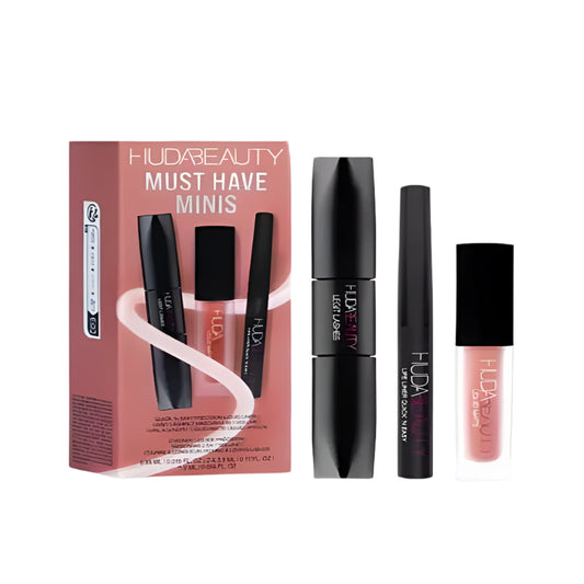 Huda Beauty Must Have Minis Set – travel-friendly mini collection of top-selling lip, eye, and face products, perfect for on-the-go makeup, available online in Pakistan
