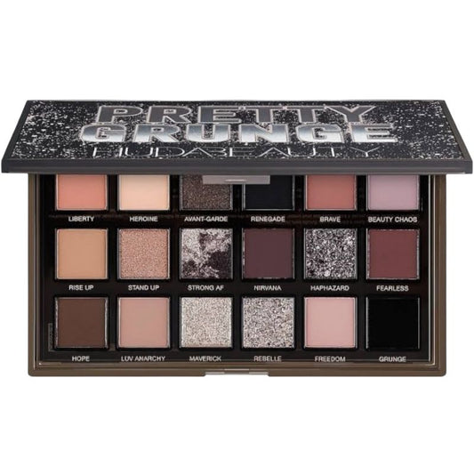Huda Beauty Pretty Grunge Eyeshadow Palette – edgy palette with smoky matte and shimmer shades for dramatic and versatile eye makeup, highly blendable and long-lasting, available online in Pakistan
