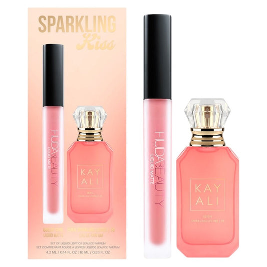 Huda Beauty Sparkling Kiss Set – lipstick and lip gloss set with sparkling shades for glossy, glamorous lips, long-lasting wear, available online in Pakistan
