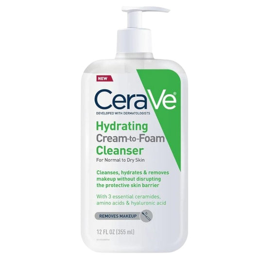 Buy CeraVe Hydrating Cream to Foam Cleanser at best price in Pakistan – hybrid face cleanser that removes makeup, dirt and oil while hydrating skin, available online
