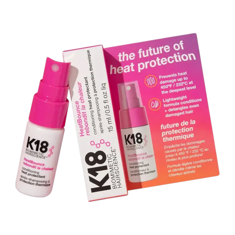 "K18 Mini HeatBounce Leave-In Conditioner Heat Protectant – premium mini hair care for heat protection and healthy hair, available online in Pakistan at Makeup by Unzilay."