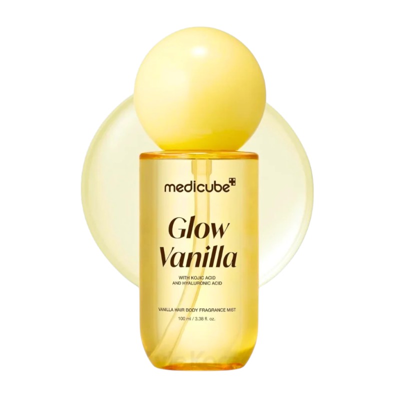 Medicube Glow Vanilla Hair & Body Fragrance Mist – creamy vanilla gourmand fragrance mist with coconut, pistachio, cashmere woods, amber, caramel and sandalwood for hair and body available in Pakistan