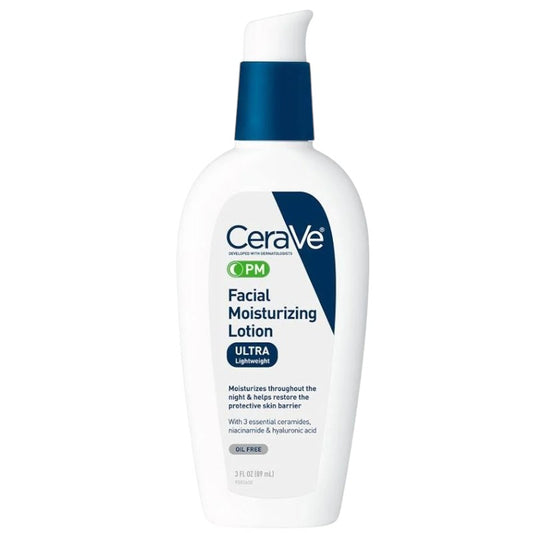 Buy CeraVe PM Facial Moisturizing Lotion at best price in Pakistan – oil-free night cream with niacinamide, ceramides and hyaluronic acid for overnight hydration, available online

