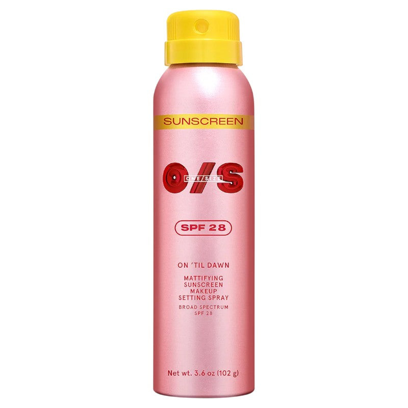 One/Size On Til Dawn Mattifying Sunscreen Makeup Setting Spray SPF 28 – lightweight mattifying setting spray with SPF 28, protects skin from sun, controls oil and shine, long-lasting makeup finish, available online in Pakistan
