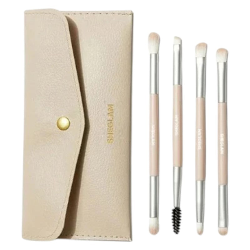 "Buy SHEGLAM Face Essentials Brush Set With Bag in Pakistan – original professional makeup brush set with travel-friendly bag for flawless application of face products."