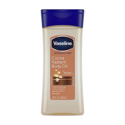 "Buy Vaseline Intensive Care Cocoa Radiant Gel Oil 200ml in Pakistan – moisturizing gel oil with pure cocoa butter for deep hydration and radiant, glowing skin."
