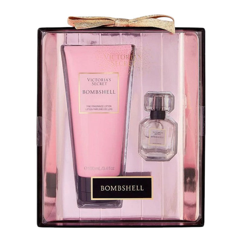 "Buy Victoria’s Secret Bombshell Set in Pakistan – luxurious gift set with signature fragrance, body lotion, and shower gel for women."